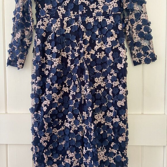 NWOT Xscape Blue Floral Applique Embroidered Formal Cocktail Dress Size 8 - Picture 9 of 13